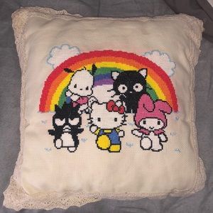 Hello Kitty Cross Stitch Front/Handbag Pattern Back Decorative Pillow Cover